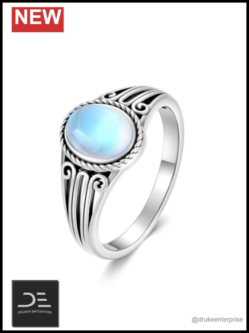 925 Sterling Silver Moonstone Ring Women Oval Statement Jewelry Gift